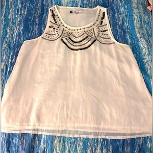 Jennifer Lopez White Tank with Silver Coin Embellishments - Size XL.